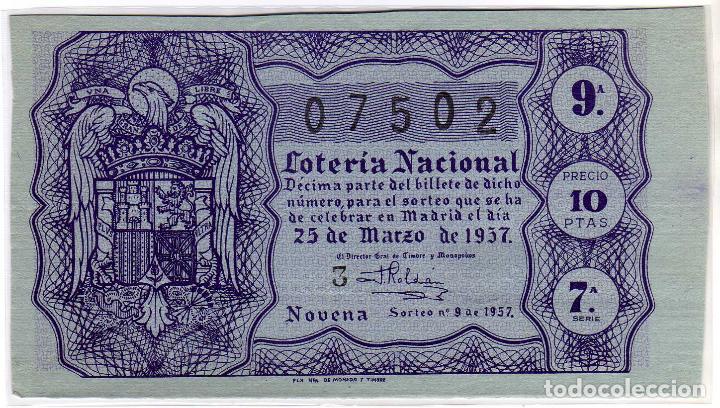 Lotteria Nationale Spagnola: BONITO DECIMO DE LOTERIA NACIONAL - MADRID 25 DE MARZO DE 1957 - SORTEO 9
