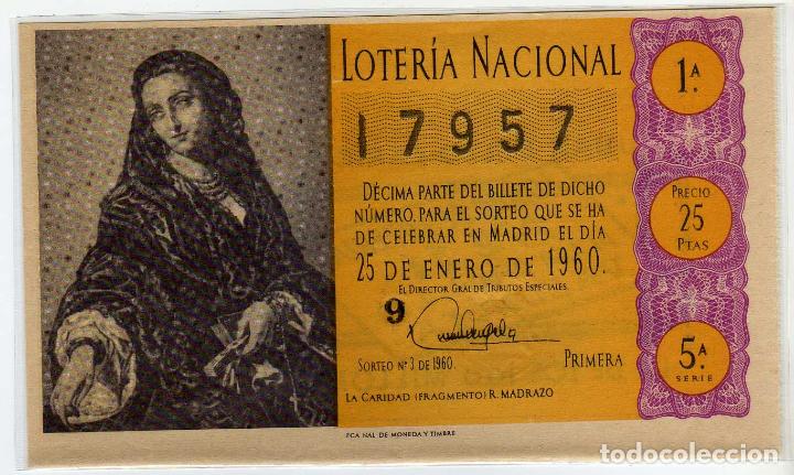 Lotteria Nationale Spagnola: BONITO DECIMO DE LOTERIA NACIONAL - MADRID 25 DE ENERO DE 1960 - SORTEO 3