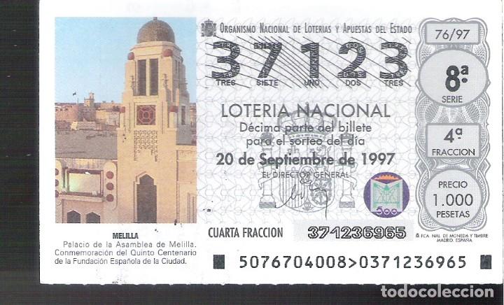 Loterie Nationale: 1 DECIMO LOTERIA DEL SABADO - 20 SEPTIEMBRE 1997 - 76/97 - PALACIO DE LA ASAMBLEA - MELILLA