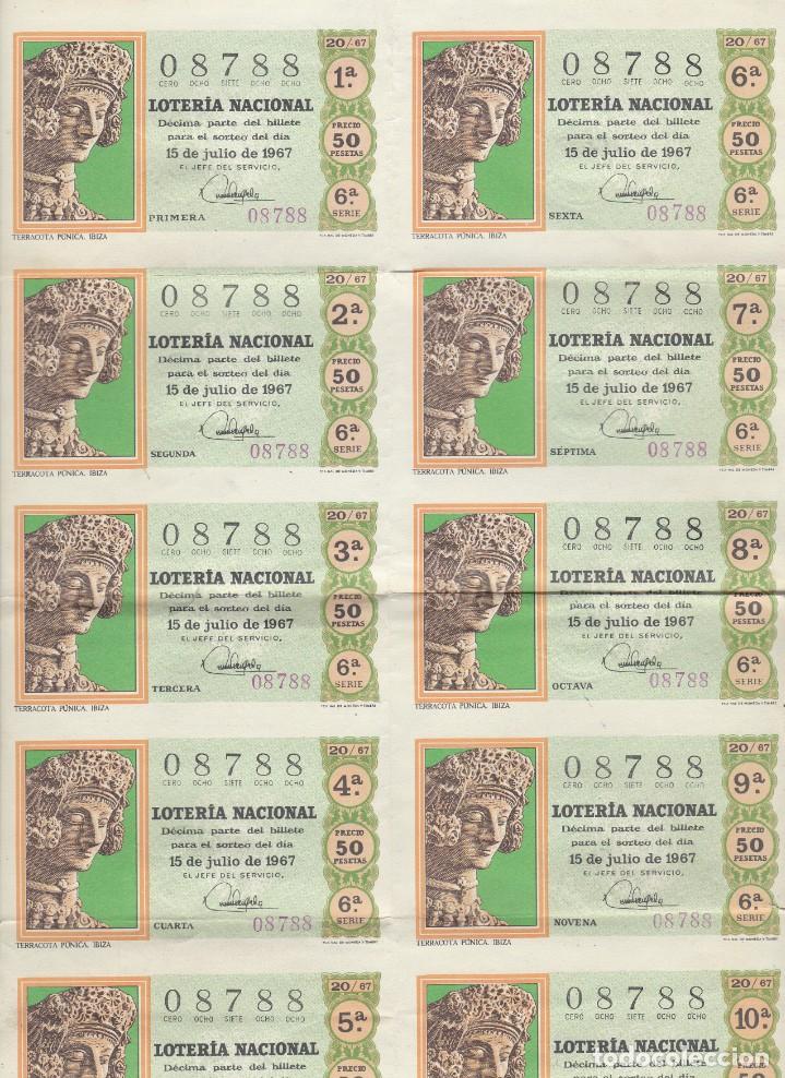 National Spanish Lottery: HOJA COMPLETA DE 10 DECIMOS DE LOTERIA NACIONAL DEL 15 DE JULIO DEL A&Ntilde;O 1967