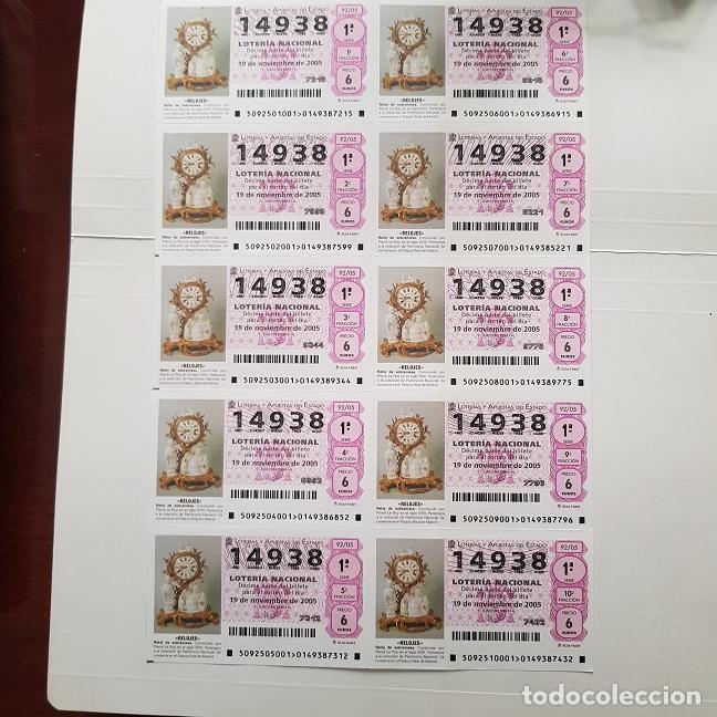 National Spanish Lottery: BILLETE LOTER&Iacute;A NACIONAL, SORTEO 92/05, 2005, RELOJ DE SOBREMESA, N&ordm; 14938