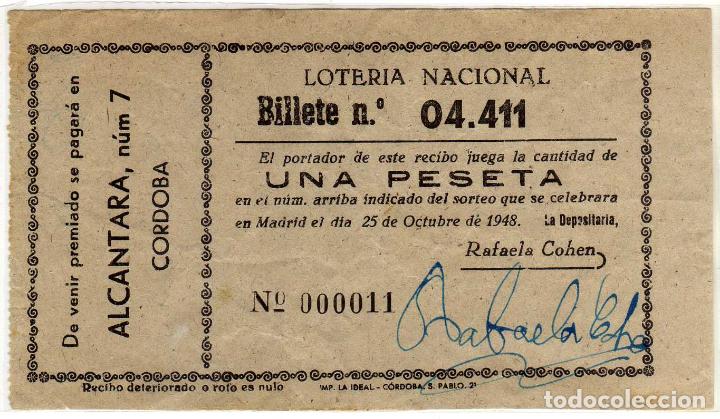 Nationale spanische Lotterie: PARTICIPACION LOTERIA NACIONAL - SORTEO 25 DE OCTUBRE DE 1948 - RAFAELA COHEN - CORDOBA