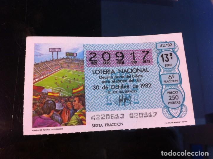 National Spanish Lottery: D&Eacute;CIMO DE LOTER&Iacute;A NACIONAL (GRADA DE F&Uacute;TBOL, SEGUIDORES) 1982. F&Uacute;TBOL
