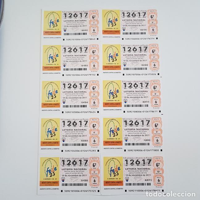 Lotteria Nationale Spagnola: BILLETE LOTER&Iacute;A NACIONAL, SORTEO 92/11, 2011, 25 ANIV. FED. DIAB&Eacute;TICOS ESPA&Ntilde;A, N&ordm; 12617, LEER