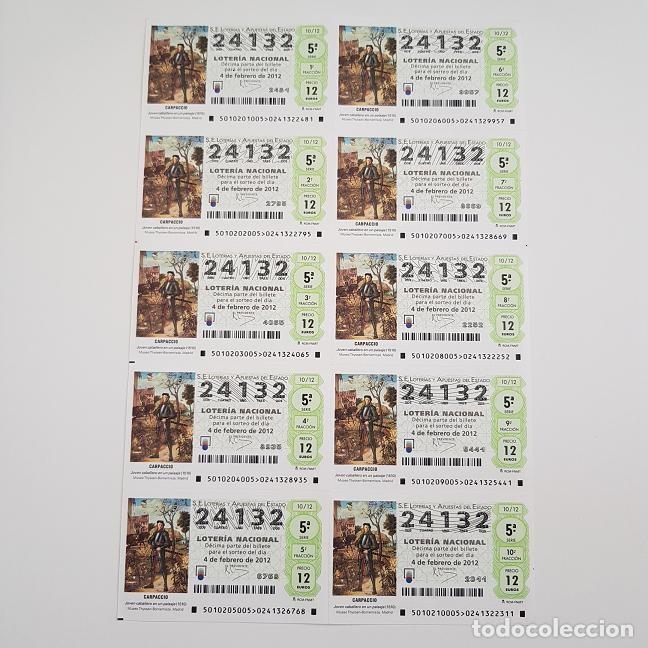 Loterie Nationale: BILLETE LOTER&Iacute;A NACIONAL, SORTEO 10/12, 2012, JOVEN CABALLERO, CARPACCIO, N&ordm; 24132