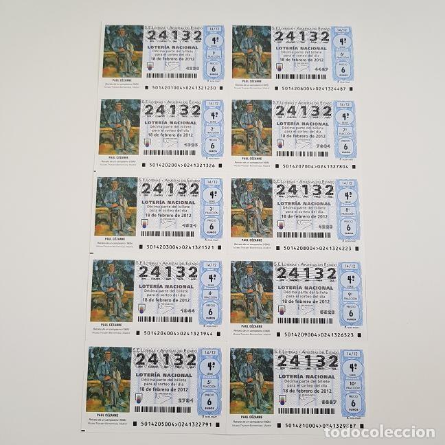 Loterie Nationale: BILLETE LOTER&Iacute;A NACIONAL, SORTEO 14/12, 2012, RETRATO CAMPESINO,C&Eacute;ZANNE, N&ordm; 24132
