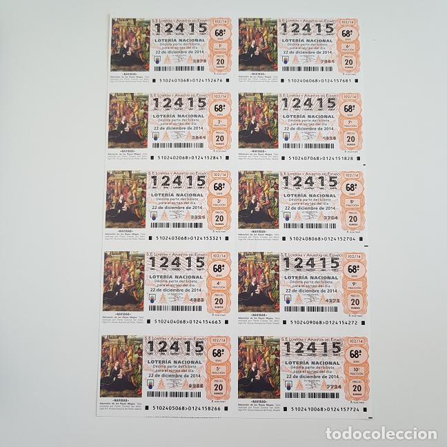 National Spanish Lottery: BILLETE LOTER&Iacute;A NACIONAL, SORTEO 102/14, 2014, NAVIDAD, N&ordm; 12415