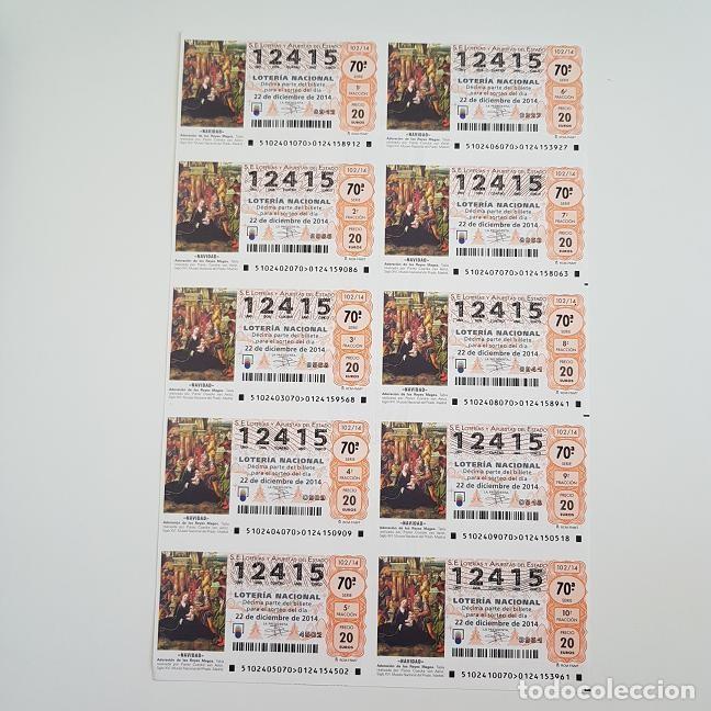 National Spanish Lottery: BILLETE LOTER&Iacute;A NACIONAL, SORTEO 102/14, 2014, NAVIDAD, N&ordm; 12415
