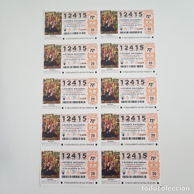 National Spanish Lottery: BILLETE LOTER&Iacute;A NACIONAL, SORTEO 102/14, 2014, NAVIDAD, N&ordm; 12415