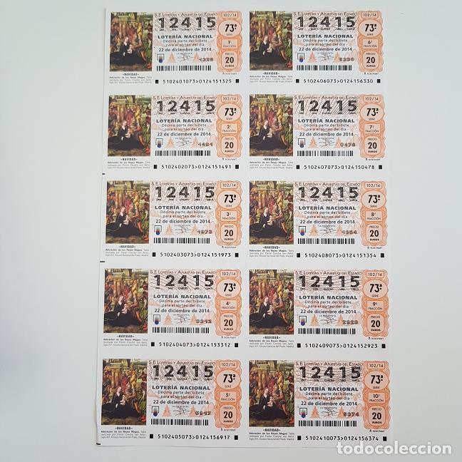 National Spanish Lottery: BILLETE LOTER&Iacute;A NACIONAL, SORTEO 102/14, 2014, NAVIDAD, N&ordm; 12415