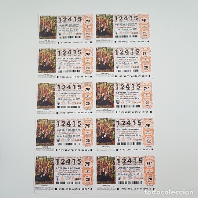 National Spanish Lottery: BILLETE LOTER&Iacute;A NACIONAL, SORTEO 102/14, 2014, NAVIDAD, N&ordm; 12415