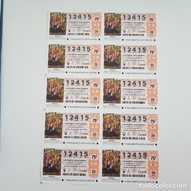 National Spanish Lottery: BILLETE LOTER&Iacute;A NACIONAL, SORTEO 102/14, 2014, NAVIDAD, N&ordm; 12415