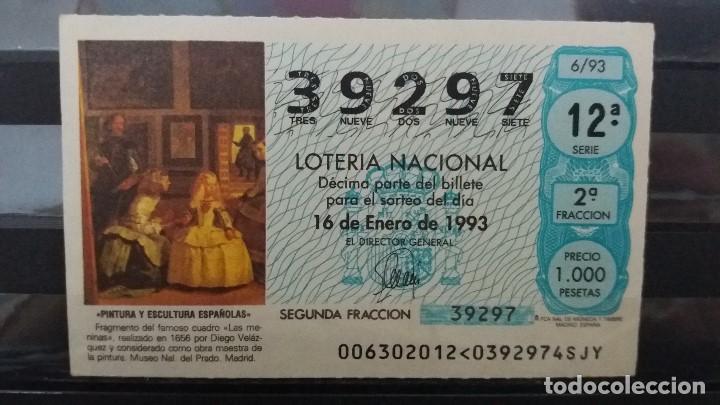 Loter&iacute;a Nacional: L .Nacional 16 Enero 1993. Sorteo 6/93. Fragmento de las Meninas. Museo del Prado. Madrid. N&ordm; 39297