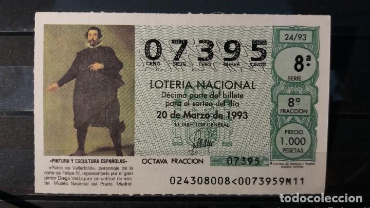 Loter&iacute;a nacional: L .Nacional 20 Marzo 1993. Sorteo 24/93. Pablo de Valladolid. Velazquez. M. del Prado. N&ordm; 07395