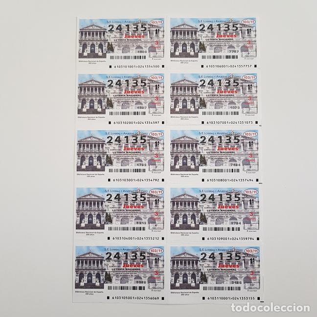 Lotteria Nationale Spagnola: BILLETE LOTER&Iacute;A NACIONAL, SORTEO 103/11, 2011, III CENT. BIBLIOTECA NACIONAL, N&ordm; 24135