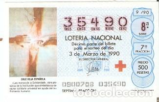 Loter&iacute;a Nacional: Loter&iacute;a Nacional, sorteo n&ordm; 9 de 1990. Cruz Roja Espa&ntilde;ola. ref. 9-9009