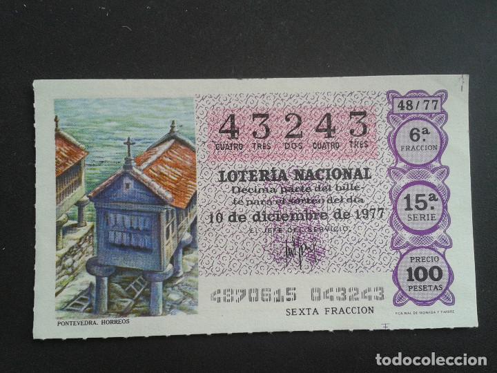 Loter&iacute;a Nacional: DECIMO DE LOTERIA NACIONAL.10/12/1977