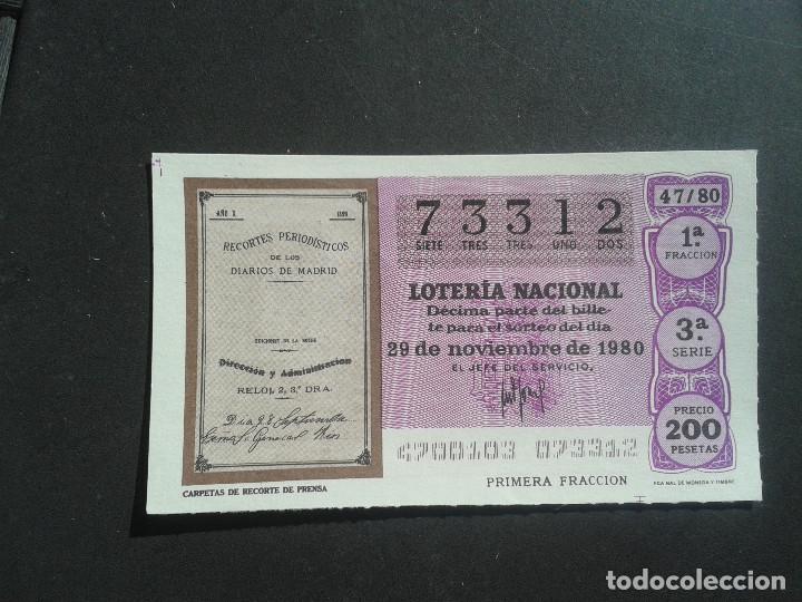 Loter&iacute;a Nacional: DECIMO DE LOTERIA NACIONAL.29/11/1980