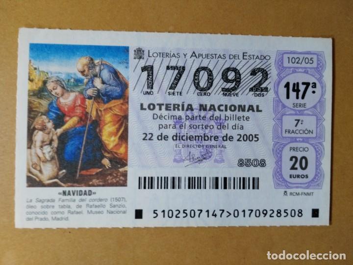 Loter&iacute;a Nacional: DECIMO LOTERIA N&ordm; 17092 - 22 DIC 2005 - 102/05 - NAVIDAD-LA SAGRADA FAMILIA DEL CORDERO-MUSEO PRADO