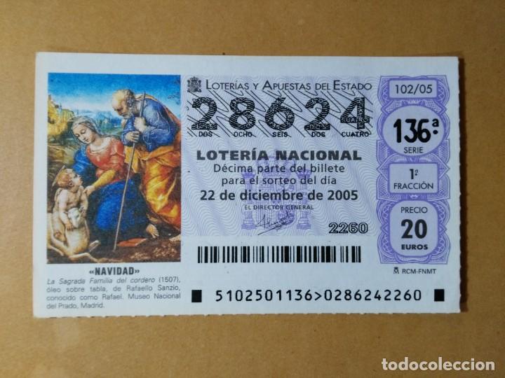 Loter&iacute;a Nacional: DECIMO LOTERIA N&ordm; 28624 - 22 DIC 2005 - 102/05 - NAVIDAD-LA SAGRADA FAMILIA DEL CORDERO-MUSEO PRADO