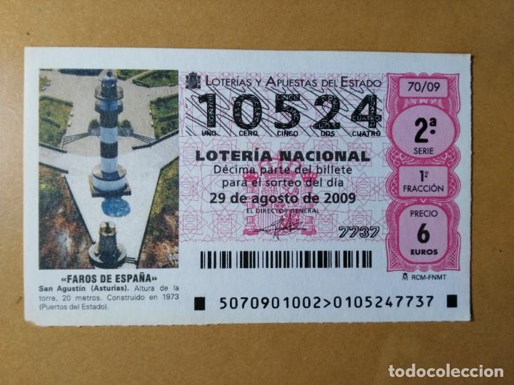 Loter&iacute;a Nacional: DECIMO LOTERIA N&ordm; 10524 - 29 AGOSTO 2009 - 70/09 - FAROS DE ESPA&Ntilde;A - SAN AGUSTIN (ASTURIAS)