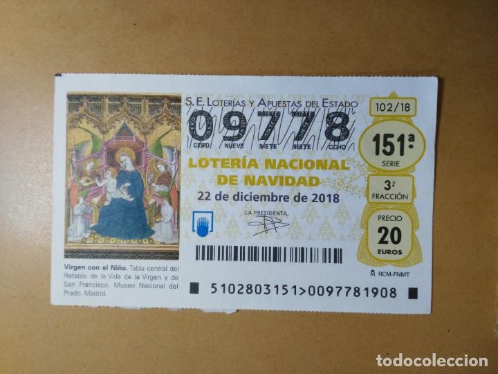 Loter&iacute;a nacional: DECIMO LOTERIA N&ordm; 09778 - 22 DICIEMBRE 2018 - 102/18 - VIRGEN CON EL NI&Ntilde;O - MUSEO DEL PRADO