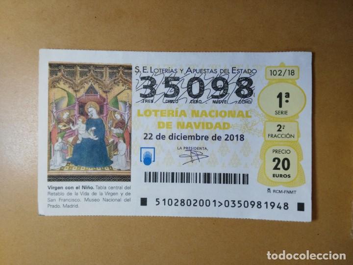 Loter&iacute;a nacional: DECIMO LOTERIA N&ordm; 35098 - 22 DICIEMBRE 2018 - 102/18 - VIRGEN CON EL NI&Ntilde;O - MUSEO DEL PRADO