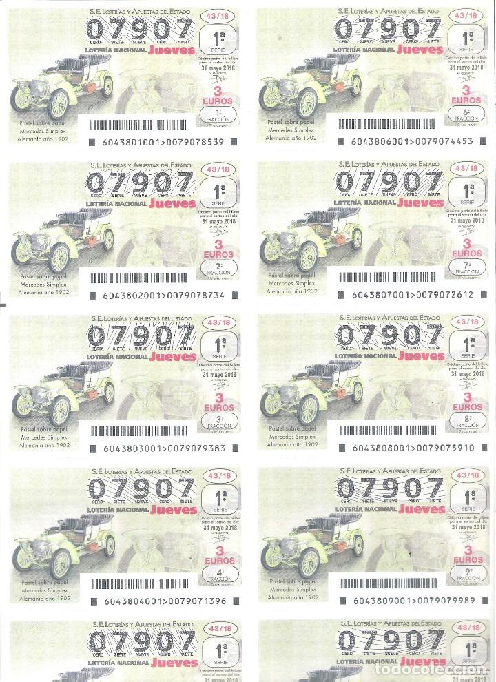 Nationale spanische Lotterie: 1 BILLETE LOTERIA DEL JUEVES - 31 MAYO 2018 - 43/18 COCHES VEHICULOS ANTIGUOS MERCEDES SIMPLEX