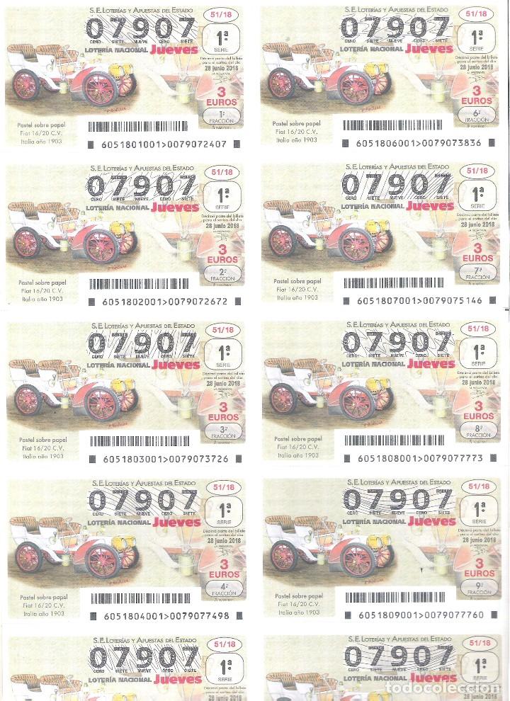 Nationale spanische Lotterie: 1 BILLETE LOTERIA DEL JUEVES - 28 JUNIO 2018 - 51/18 - COCHES O VEHICULOS ANTIGUOS - FIAT 16/20 C.V