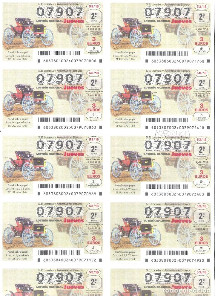 Nationale spanische Lotterie: 1 BILLETE LOTERIA JUEVES 5 JULIO 2018 53/18  COCHES ANTIGUOS VEHICULOS ANTIGUOS SCHACHT HIGH WHEELER