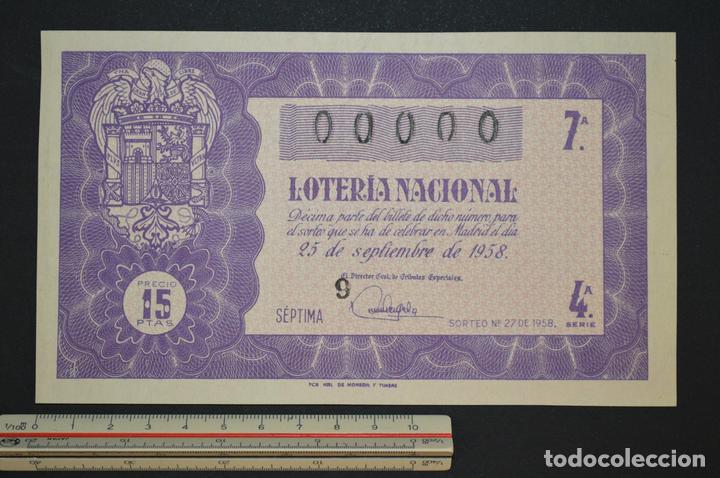 National Spanish Lottery: Loter&iacute;a Nacional. Sorteo n&ordm; 27. 25 de septiembre de 1958. romanjuguetesymas.