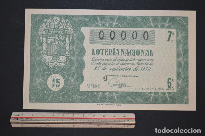 National Spanish Lottery: Loter&iacute;a Nacional. Sorteo n&ordm; 27. 25 de septiembre de 1958. romanjuguetesymas.