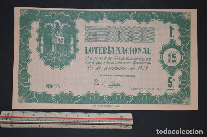 Nationale spanische Lotterie: Loter&iacute;a Nacional. Sorteo n&ordm; 33. 25 de noviembre de 1958. romanjuguetesymas.