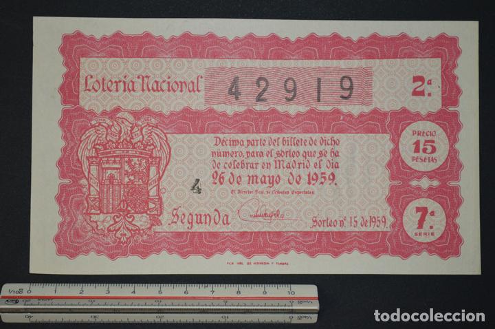 Nationale spanische Lotterie: Loter&iacute;a Nacional. Sorteo n&ordm; 15. 26 de mayo de 1959. romanjuguetesymas.