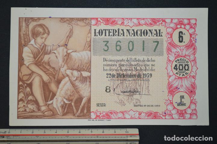 Nationale spanische Lotterie: Loter&iacute;a Nacional. Sorteo n&ordm; 36. 22 de diciembre de 1959. romanjuguetesymas.