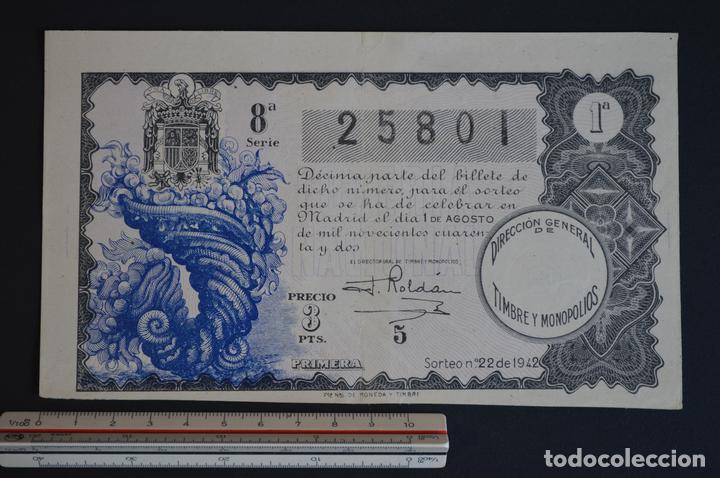 Loter&iacute;a nacional: Loter&iacute;a Nacional. Sorteo N&ordm; 22. 1 de agosto de 1942. romanjuguetesymas.