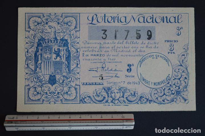 Loter&iacute;a nacional: Loter&iacute;a Nacional. Sorteo N&ordm; 7. 2 de marzo de 1943. romanjuguetesymas.