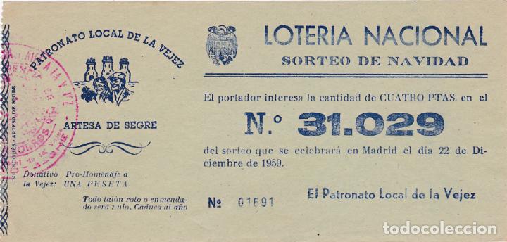National Spanish Lottery: boleto loteria artesa de segre, 22 diciembre 1959