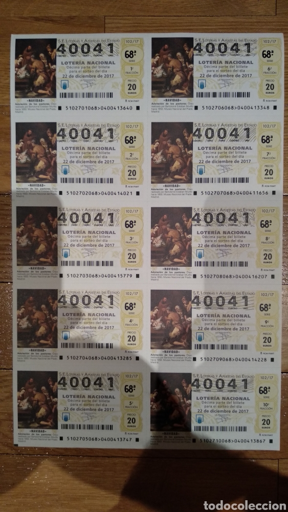 Lotaria Nacional: Pliego de 10 cupones de Loteria Nacional. Navidad 2017