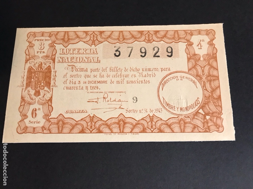 National Spanish Lottery: Loteria de 1943 sorteo 34