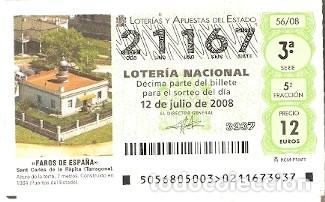Lotteria Nationale Spagnola: Loter&iacute;a Nacional, sorteo n&ordm; 56 de 2008. Faros de Espa&ntilde;a. San Carles de la R&aacute;pita. ref. 9-0856