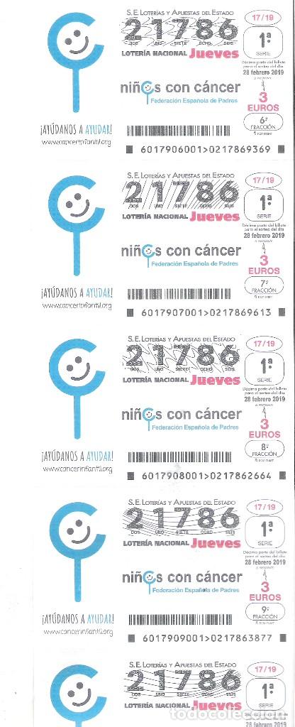 Nationale spanische Lotterie: 1/2 BILLETE 5 DECIMOS LOTERIA JUEVES - 28 FEBRERO 2019 - 17/19 - LUCHA CONTRA CANCER INFANTIL