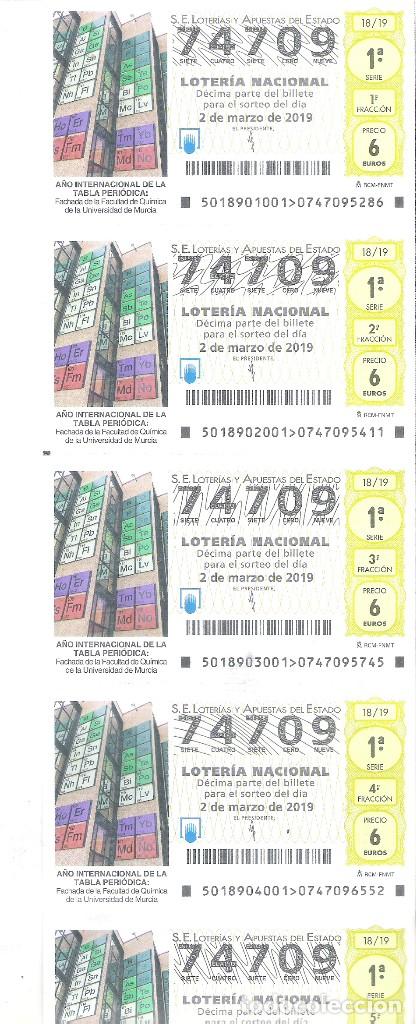 Nationale spanische Lotterie: 1/2 BILLETE 5 DECIMOS LOTERIA SABADO 2 MARZO 2019 18/19 TABLA PERIODICA FACULTAD QUIMICA UNIV MURCIA