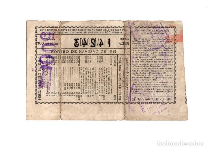Loter&iacute;a nacional: D&Eacute;CIMO DEL SORTEO N&ordm; 36 DE 1931.SORTEO DE NAVIDAD. - Foto 2