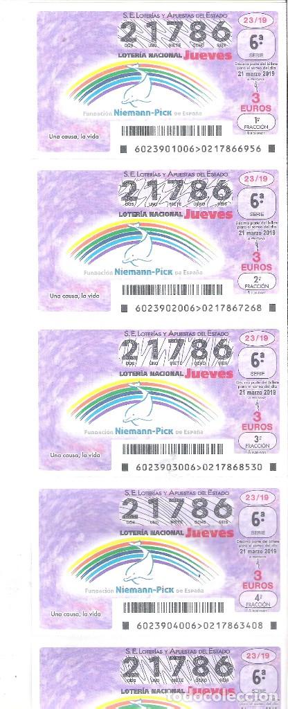 Loterie Nationale: 1/2 BILLETE 5 DECIMOS LOTERIA JUEVES 21 MARZO 2019 23/19 FUNDACION NIEMANN-PICK DE ESPA&Ntilde;A