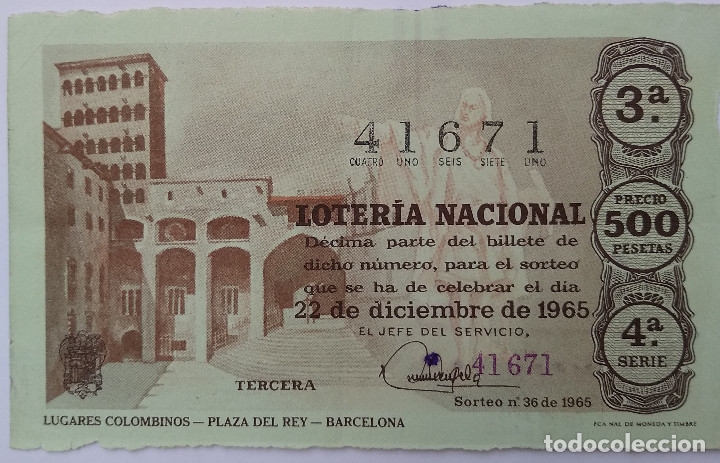 National Spanish Lottery: Loteria Nacional. D&eacute;cimo a&ntilde;o 1965, sorteo n&ordm; 36