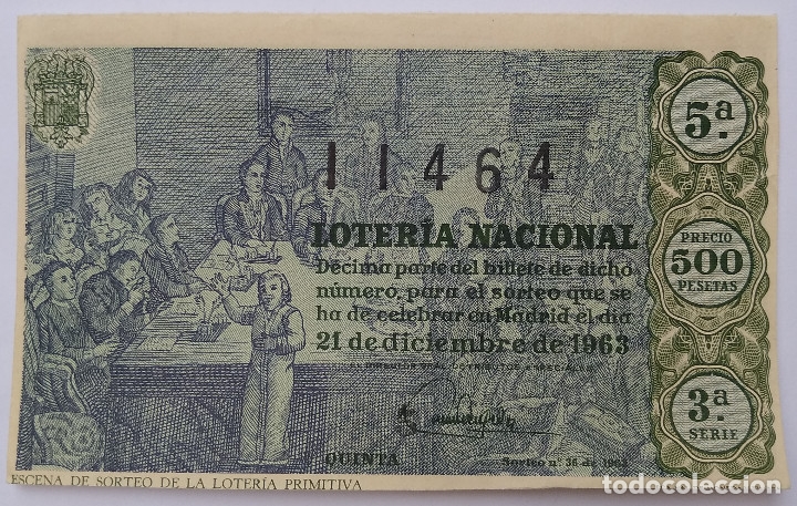 National Spanish Lottery: Loteria Nacional. D&eacute;cimo a&ntilde;o 1963, sorteo n&ordm; 36