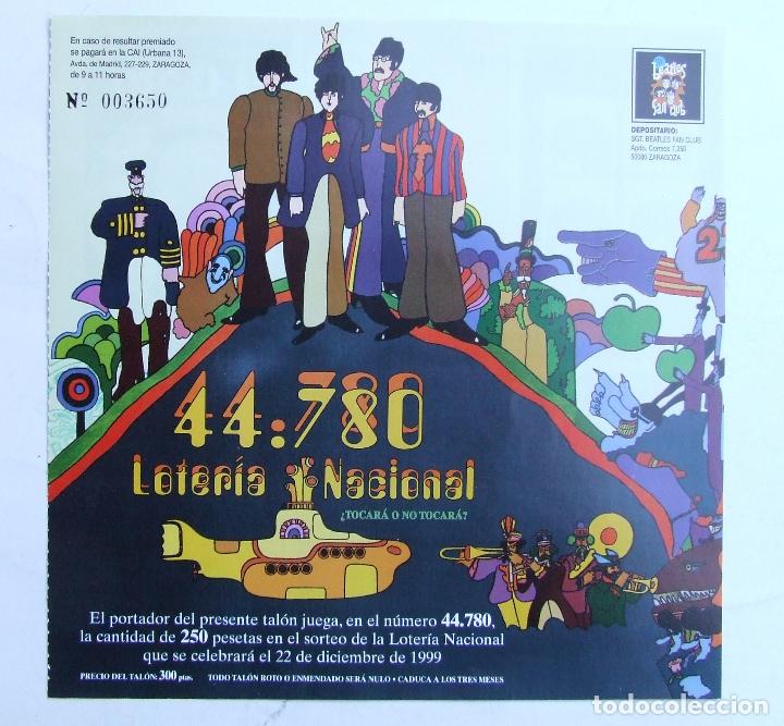 Loter&iacute;a Nacional: PARTICIPACION PAPELETA LOTERIA NAVIDAD SGT. BEATLES FAN CLUB 1999 YELLOW SUBMARINE SUBMARINO AMARILL