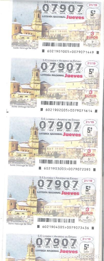 Nationale spanische Lotterie: 5 DECIMOS 1/2 BILLETE LOTERIA JUEVES 14 MARZO 2019 - 21/19  MONASTERIO STO DOMINGO DE SILOS ( BURGOS