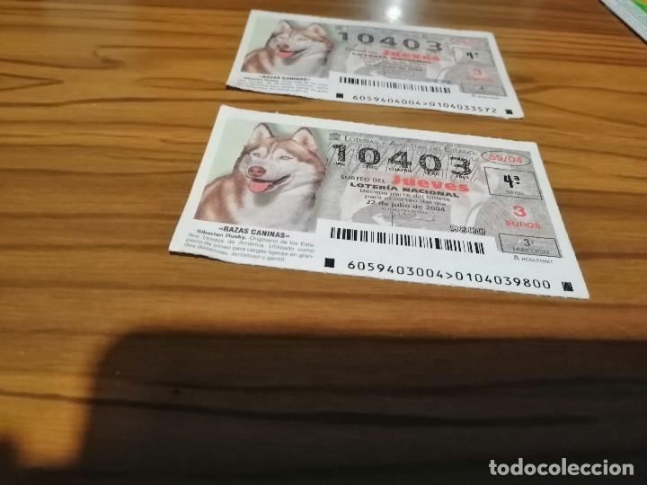 National Spanish Lottery: 2 D&Eacute;CIMOS DE LOTER&Iacute;A DEL JUEVES. 22 JULIO DE 2004. RAZAS CANINAS. BUEN ESTADO.